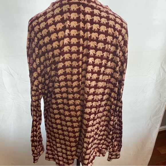 Burgundy Elephant Print V-Neck Blouse - Picture 2 of 5